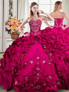 Beauteous Pick Ups Fuchsia Sleeveless Organza and Taffeta Lace Up Quinceanera Dresses for Military Ball and Sweet 16 and Quinceanera