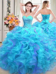 Floor Length Lace Up Vestidos de Quinceanera Multi-color for Military Ball and Sweet 16 and Quinceanera with Beading and Ruffles
