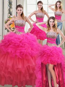 Spectacular Four Piece Organza Sleeveless Floor Length 15 Quinceanera Dress and Beading and Ruffles and Ruffled Layers and Sequins