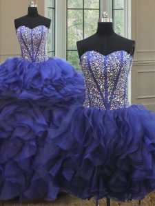 Dazzling Three Piece Sleeveless Lace Up Floor Length Beading and Ruffles Sweet 16 Quinceanera Dress