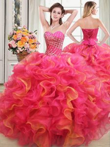 Great Floor Length Multi-color Quinceanera Gowns Organza Sleeveless Beading and Ruffles