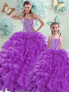 Low Price Eggplant Purple Sweetheart Neckline Beading and Ruffles Sweet 16 Quinceanera Dress Sleeveless Lace Up