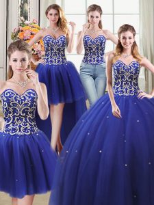 Four Piece Royal Blue Sweetheart Lace Up Beading Sweet 16 Dresses Sleeveless