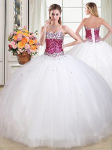Stunning Floor Length Lace Up Quinceanera Gown White for Military Ball and Sweet 16 and Quinceanera with Beading