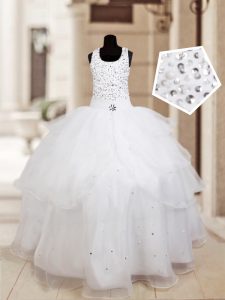 On Sale Halter Top Ruffled White Sleeveless Organza Lace Up Child Pageant Dress for Quinceanera and Wedding Party