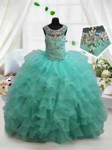 Scoop Organza Sleeveless Floor Length Little Girls Pageant Dress and Beading and Ruffled Layers