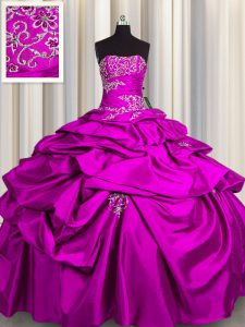 Pick Ups Floor Length Ball Gowns Sleeveless Fuchsia Quinceanera Dress Lace Up