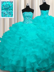Discount Organza Sleeveless With Train Sweet 16 Quinceanera Dress Sweep Train and Beading and Ruffles