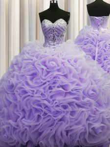 Fantastic Sweetheart Sleeveless Fabric With Rolling Flowers Vestidos de Quinceanera Beading and Pick Ups Brush Train Lace Up