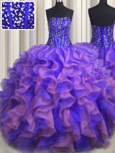 Visible Boning Bling-bling Multi-color Sleeveless Beading and Ruffles Floor Length Sweet 16 Dresses