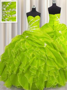 New Style Sweetheart Neckline Beading and Appliques and Ruffles Quince Ball Gowns Sleeveless Lace Up