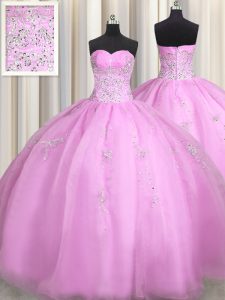 Colorful Lilac Sleeveless Organza Lace Up Quinceanera Gowns for Military Ball and Sweet 16 and Quinceanera