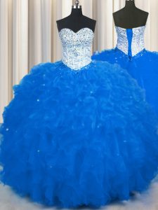 Suitable Sleeveless Beading and Ruffles Lace Up Quinceanera Dresses