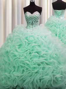 Smart Brush Train Apple Green Ball Gowns Fabric With Rolling Flowers Sweetheart Sleeveless Beading and Pick Ups Floor Length Lace Up Vestidos de Quinceanera