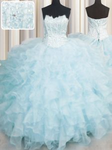 Vintage Organza Scalloped Sleeveless Lace Up Ruffles Quinceanera Dress in Baby Blue