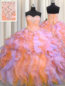 Floor Length Lace Up Quince Ball Gowns Multi-color for Military Ball and Sweet 16 and Quinceanera with Beading and Appliques and Ruffles