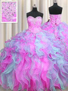 Organza Sleeveless Floor Length Quinceanera Dresses and Beading and Appliques and Ruffles