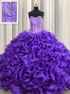 Fashionable Visible Boning Sleeveless Lace Up Floor Length Beading and Ruffles Quinceanera Gowns