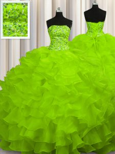 Admirable Sleeveless Organza Sweep Train Lace Up Ball Gown Prom Dress for Military Ball and Sweet 16 and Quinceanera
