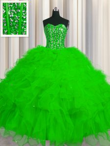 Visible Boning Beading and Ruffles and Sequins Sweet 16 Dresses Lace Up Sleeveless Floor Length