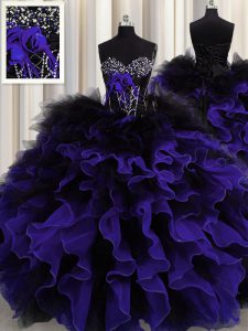 Sweet Organza and Tulle Sweetheart Sleeveless Lace Up Beading and Ruffles Sweet 16 Dresses in Black And Purple
