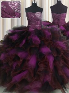 Dazzling Multi-color Organza and Tulle Lace Up Sweet 16 Quinceanera Dress Sleeveless Floor Length Beading and Ruffles and Ruffled Layers