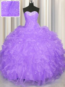 Noble Sweetheart Sleeveless Lace Up Quinceanera Gowns Lavender Organza