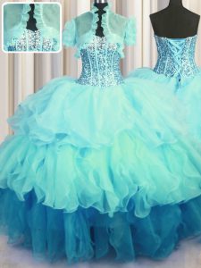 Visible Boning Bling-bling Sweetheart Sleeveless Lace Up Vestidos de Quinceanera Multi-color Organza