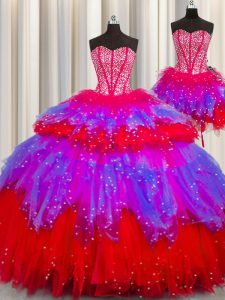 Discount Three Piece Visible Boning Multi-color Quinceanera Dress Military Ball and Sweet 16 and Quinceanera with Beading Sweetheart Sleeveless Lace Up