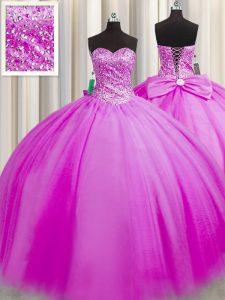 Really Puffy Fuchsia Lace Up Sweetheart Beading Quinceanera Dresses Tulle Sleeveless