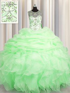 Trendy See Through Ball Gown Prom Dress Military Ball and Sweet 16 and Quinceanera with Beading and Ruffles and Pick Ups Scoop Sleeveless Lace Up