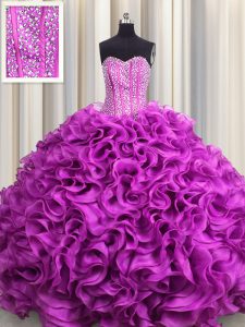 Gorgeous Visible Boning Floor Length Ball Gowns Sleeveless Fuchsia Quinceanera Gowns Lace Up
