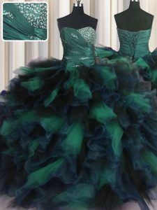 Multi-color Quinceanera Dresses Military Ball and Sweet 16 and Quinceanera with Beading and Ruffles Sweetheart Sleeveless Lace Up