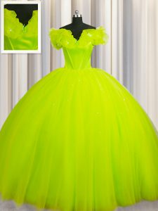 Sexy Off The Shoulder Short Sleeves Court Train Ruching Lace Up 15 Quinceanera Dress