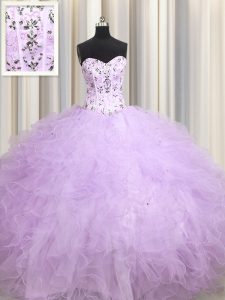 Affordable Visible Boning Floor Length Lavender Quinceanera Gown Sweetheart Sleeveless Lace Up