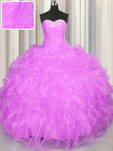 Custom Fit Lilac Sleeveless Beading and Ruffles Floor Length 15 Quinceanera Dress