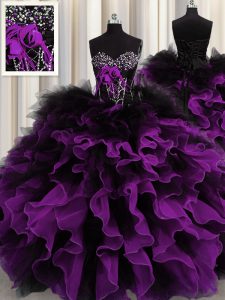 Sumptuous Beading and Ruffles Sweet 16 Quinceanera Dress Multi-color Lace Up Sleeveless Floor Length