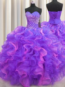 Multi-color Sweetheart Lace Up Beading and Ruffles Quinceanera Gown Sleeveless