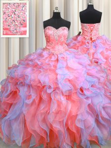 Best Sweetheart Sleeveless Lace Up Quince Ball Gowns Multi-color Organza