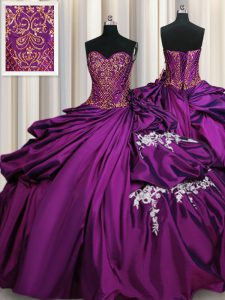 Fantastic Purple Sleeveless Beading and Appliques Floor Length Sweet 16 Dresses