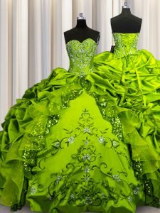 Taffeta Sweetheart Sleeveless Lace Up Beading and Embroidery and Ruffles and Sequins and Pick Ups Vestidos de Quinceanera in Olive Green