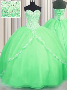 Perfect Beading and Appliques Quinceanera Dresses Lace Up Sleeveless With Brush Train