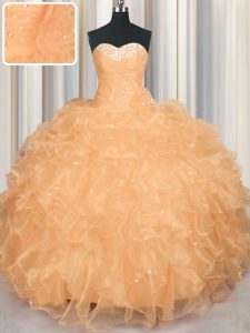 Shining Ball Gowns Sweet 16 Dress Orange Sweetheart Organza Sleeveless Floor Length Lace Up