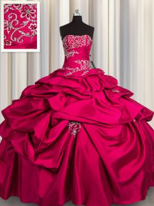 Floor Length Lace Up Quinceanera Dresses Hot Pink for Military Ball and Sweet 16 and Quinceanera with Appliques and Pick Ups