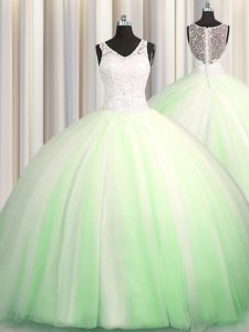 See Through Zipple Up Zipper Quince Ball Gowns Beading and Appliques Sleeveless Brush Train