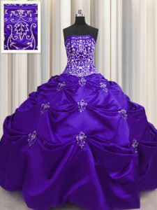 Spectacular Beading and Appliques and Embroidery 15th Birthday Dress Purple Lace Up Sleeveless Floor Length