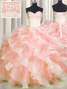 Visible Boning Two Tone Multi-color Sweet 16 Dress Military Ball and Sweet 16 and Quinceanera with Beading and Ruffles Sweetheart Sleeveless Lace Up