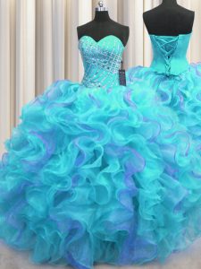 Perfect Floor Length Multi-color Quinceanera Gown Organza Sleeveless Beading and Ruffles