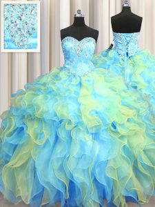 Ball Gowns Quinceanera Dress Multi-color Sweetheart Organza Sleeveless Floor Length Lace Up