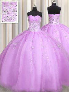 Lilac Ball Gowns Beading and Appliques Vestidos de Quinceanera Zipper Organza Sleeveless Floor Length